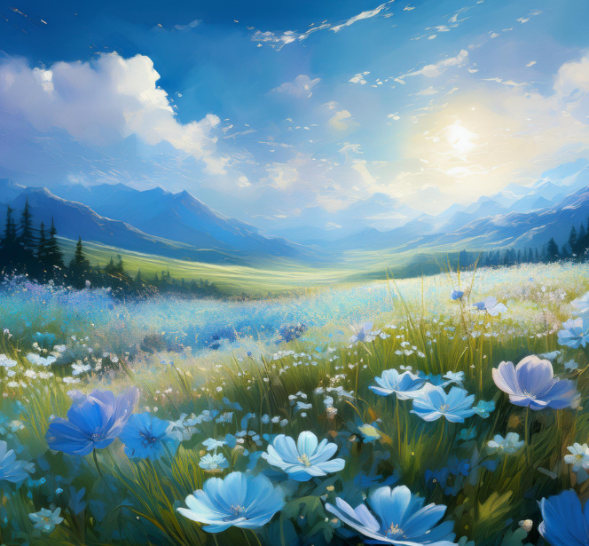 A field of blue flowers.