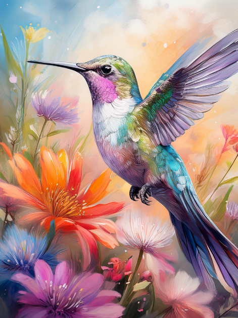 colorful flowers with a bird